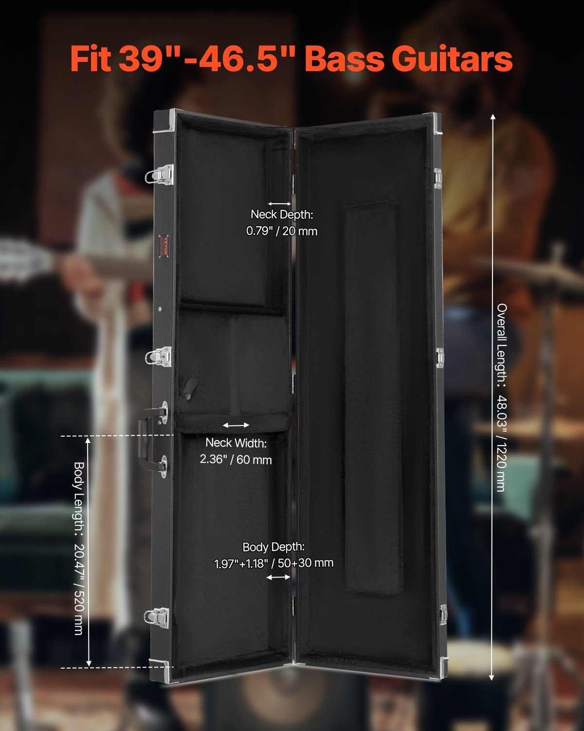 Bass Guitar Hard Case, 1220 mm Rectangular Guitar Hard Case, With Lock Latch Keys Handle, PVC Padding Soft V952-JXJTYHJXJHBBVUUYRV0