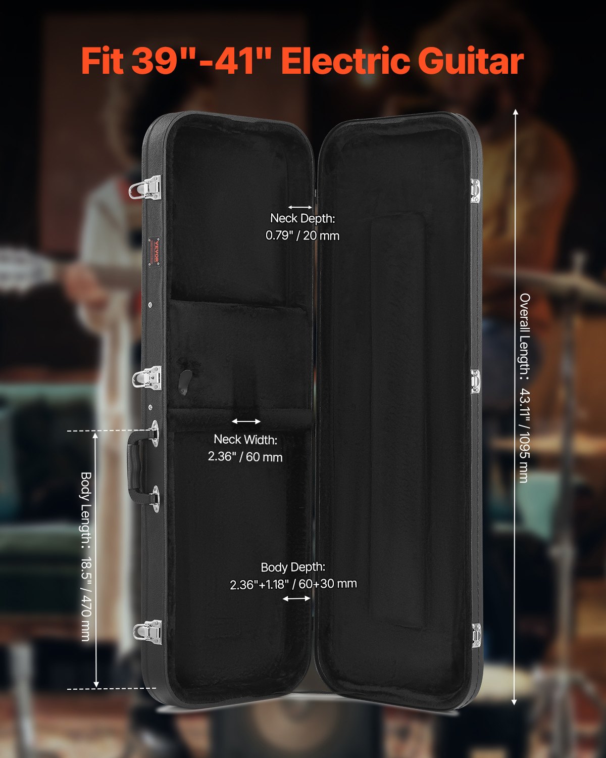 Electric Guitar Hard Case, 1095 mm Rectangular Guitar Hard Case, With Lock Latch Keys Handle, PVC Padding V952-JXJTYHJXJHBDYEWZQV0