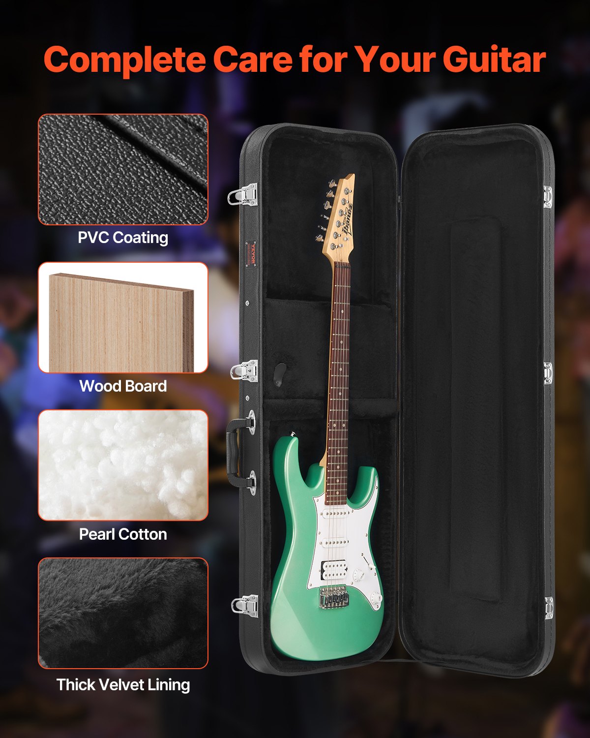 Electric Guitar Hard Case, 1095 mm Rectangular Guitar Hard Case, With Lock Latch Keys Handle, PVC Padding V952-JXJTYHJXJHBDYEWZQV0