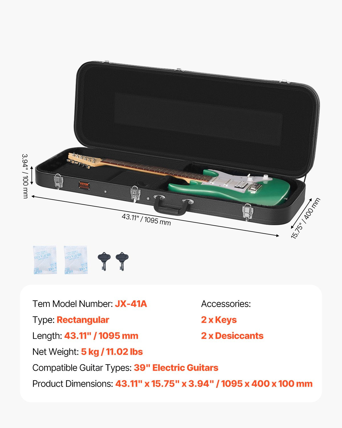Electric Guitar Hard Case, 1095 mm Rectangular Guitar Hard Case, With Lock Latch Keys Handle, PVC Padding V952-JXJTYHJXJHBDYEWZQV0
