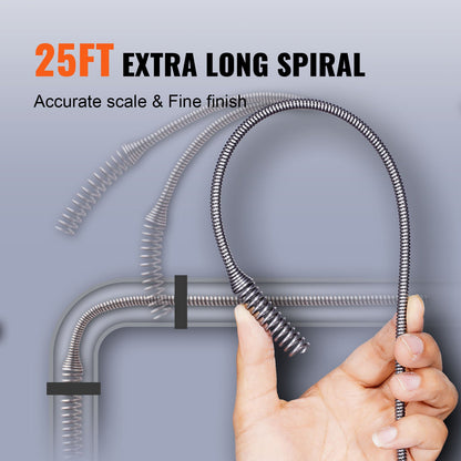 Drain Auger 25ft 1/4in Drum Plumbing Drain Snake Clog Remover Autofeed V952-JXKSC25FT14IN9TZMV0