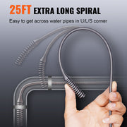 Drain Auger 25ft 1/4in Drum Plumbing Drain Snake Clog Remover Manual-feed V952-JXKSC25FT14INJ1BPV0