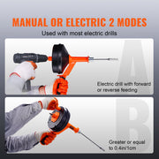 Drain Auger 25ft 1/4in Drum Plumbing Drain Snake Clog Remover Manual-feed V952-JXKSC25FT14INJ1BPV0