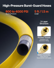 AC Manifold Gauge Set for R22 R404A R410A R12 Refrigerants, 4 Way AC Gauges with 1.5 m Hoses for Automotive & V952-JXLMB4TLBDSTGNWO6001V0
