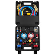 AC Manifold Gauge Set for R134a R404A R1234yf R22 Refrigerant, 4 Way AC Gauge with 1.5m Hoses, Adapters, V952-JXLMB4TLDSTXOAEMC001V0