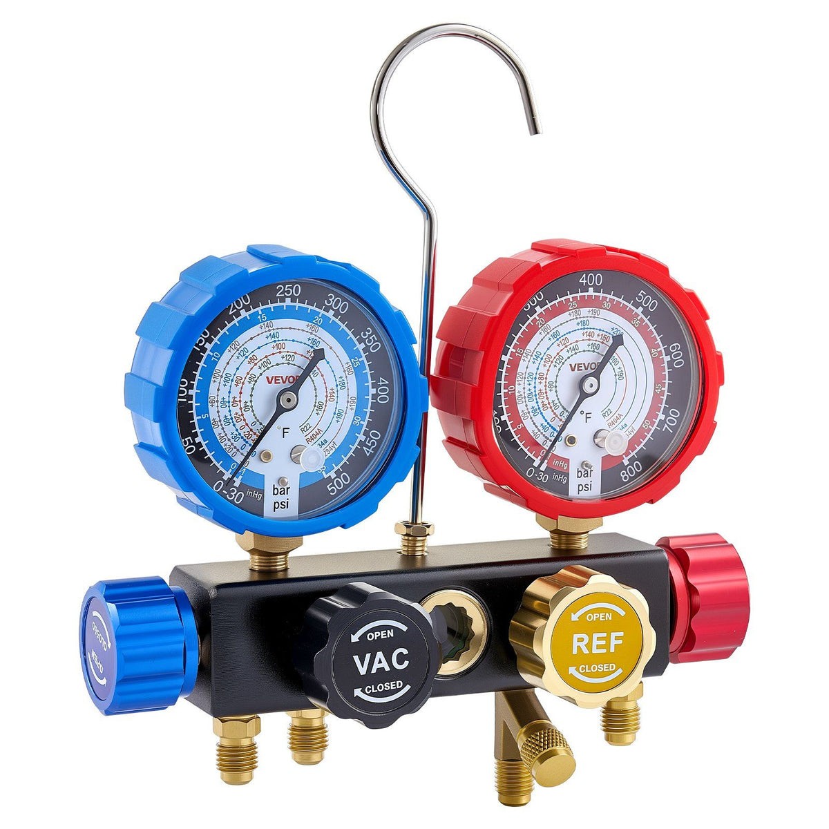 AC Manifold Gauge Set for R134a R404A R1234yf R22 Refrigerant, 4 Way AC Gauge with 1.5m Hoses, Adapters, V952-JXLMB4TLDSTXOAEMC001V0