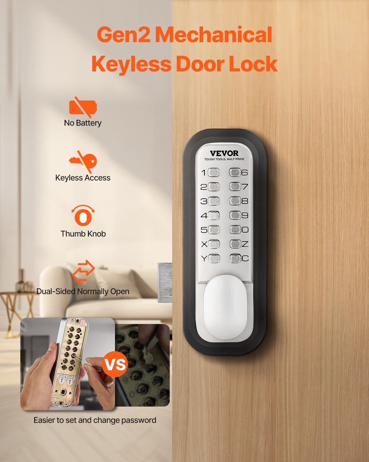 Mechanical Keyless Entry Door Lock, 14 Key Mechanical Door Lock, Mechanical Keypad Door Lock with Adjustable V952-JXMMSBMAZSZMD0O8HV0