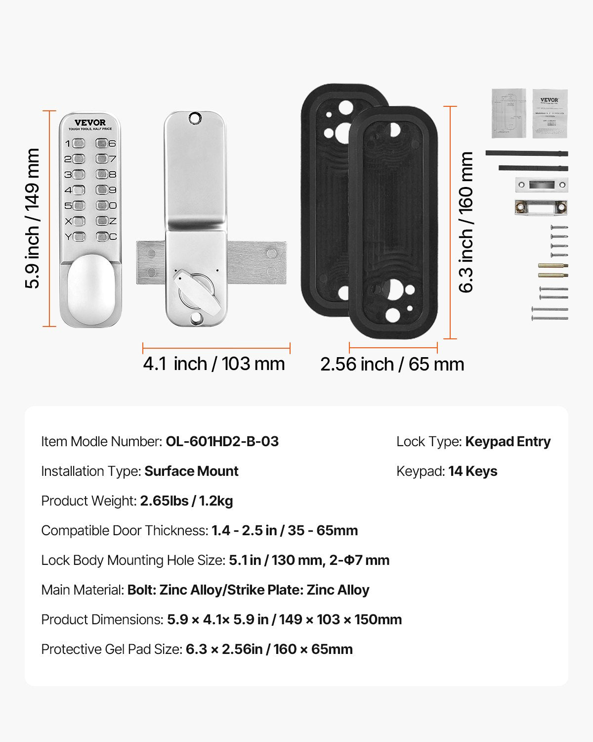 Mechanical Keyless Entry Door Lock, 14 Key Mechanical Door Lock, Mechanical Keypad Door Lock with Adjustable V952-JXMMSBMAZSZMD0O8HV0