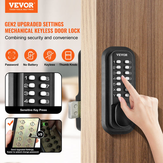 Mechanical Keyless Entry Door Lock, 14 Digit Keypad, Water-proof Zinc Alloy, Outdoor Gate Door Locks Set with V952-JXMMSBMAZSZMEOO20V0