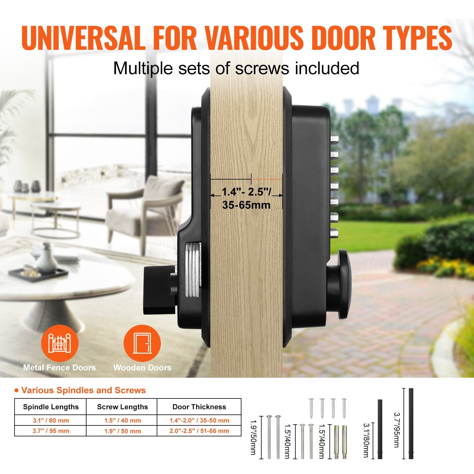 Mechanical Keyless Entry Door Lock, 14 Digit Keypad, Water-proof Zinc Alloy, Outdoor Gate Door Locks Set with V952-JXMMSBMAZSZMEOO20V0