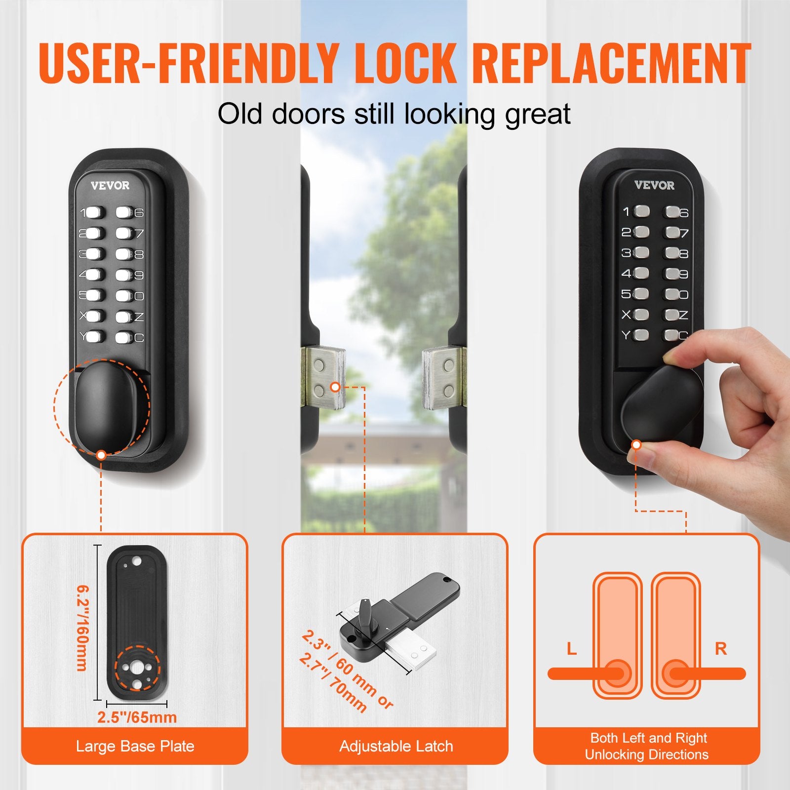 Mechanical Keyless Entry Door Lock, 14 Digit Keypad, Water-proof Zinc Alloy, Outdoor Gate Door Locks Set with V952-JXMMSBMAZSZMEOO20V0