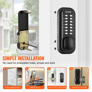 Mechanical Keyless Entry Door Lock, 14 Digit Keypad, Water-proof Zinc Alloy, Outdoor Gate Door Locks Set with V952-JXMMSBMAZSZMEOO20V0