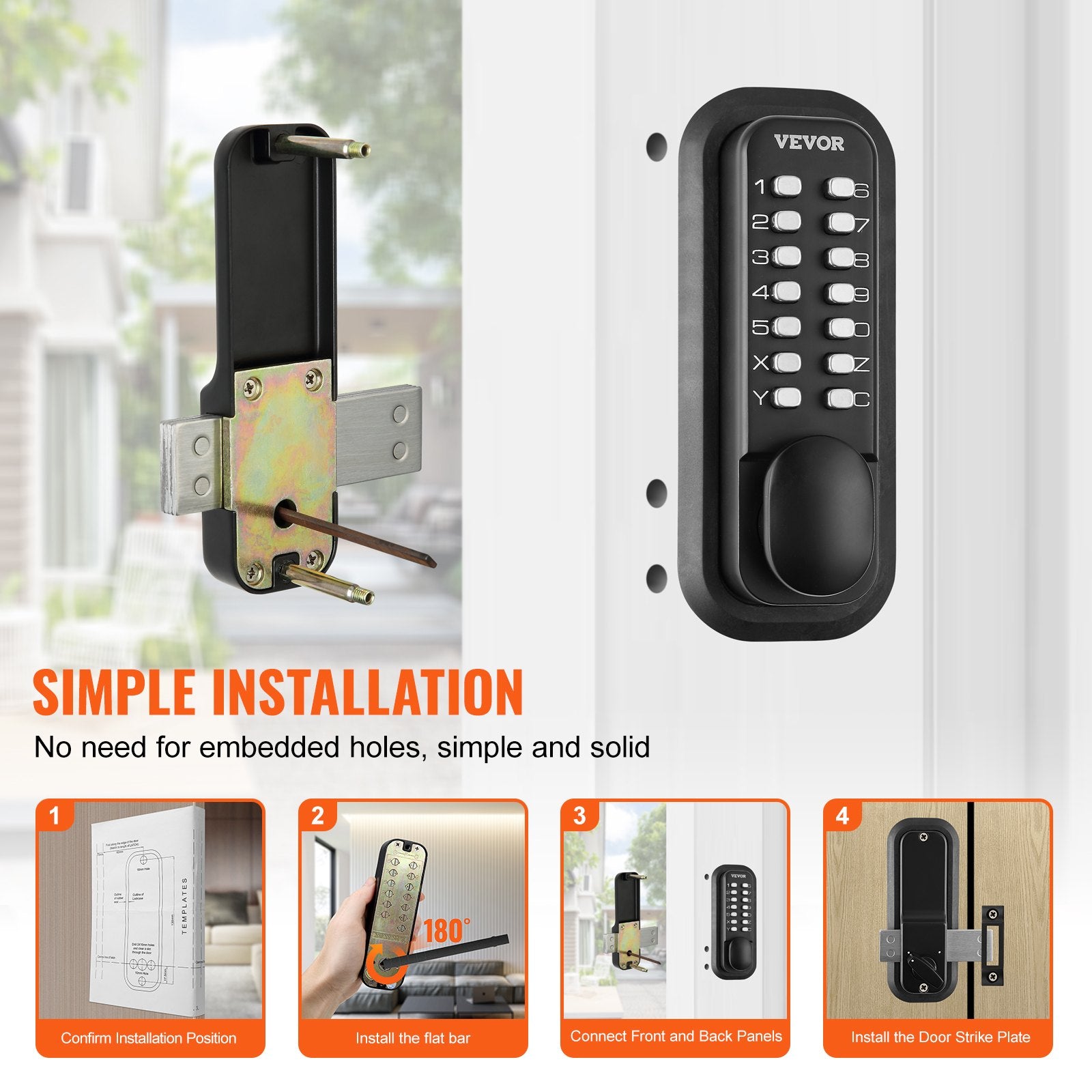 Mechanical Keyless Entry Door Lock, 14 Digit Keypad, Water-proof Zinc Alloy, Outdoor Gate Door Locks Set with V952-JXMMSBMAZSZMEOO20V0
