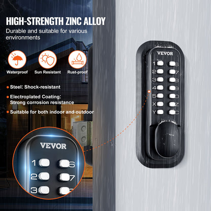 Mechanical Keyless Entry Door Lock, 14 Digit Keypad, Water-proof Zinc Alloy, Outdoor Gate Door Locks Set with V952-JXMMSBMAZSZMEOO20V0