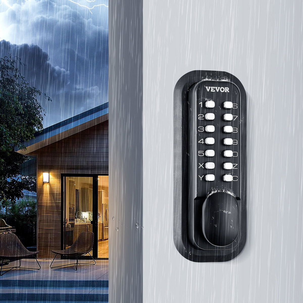 Mechanical Keyless Entry Door Lock, 14 Digit Keypad, Water-proof Zinc Alloy, Outdoor Gate Door Locks Set with V952-JXMMSBMAZSZMEOO20V0