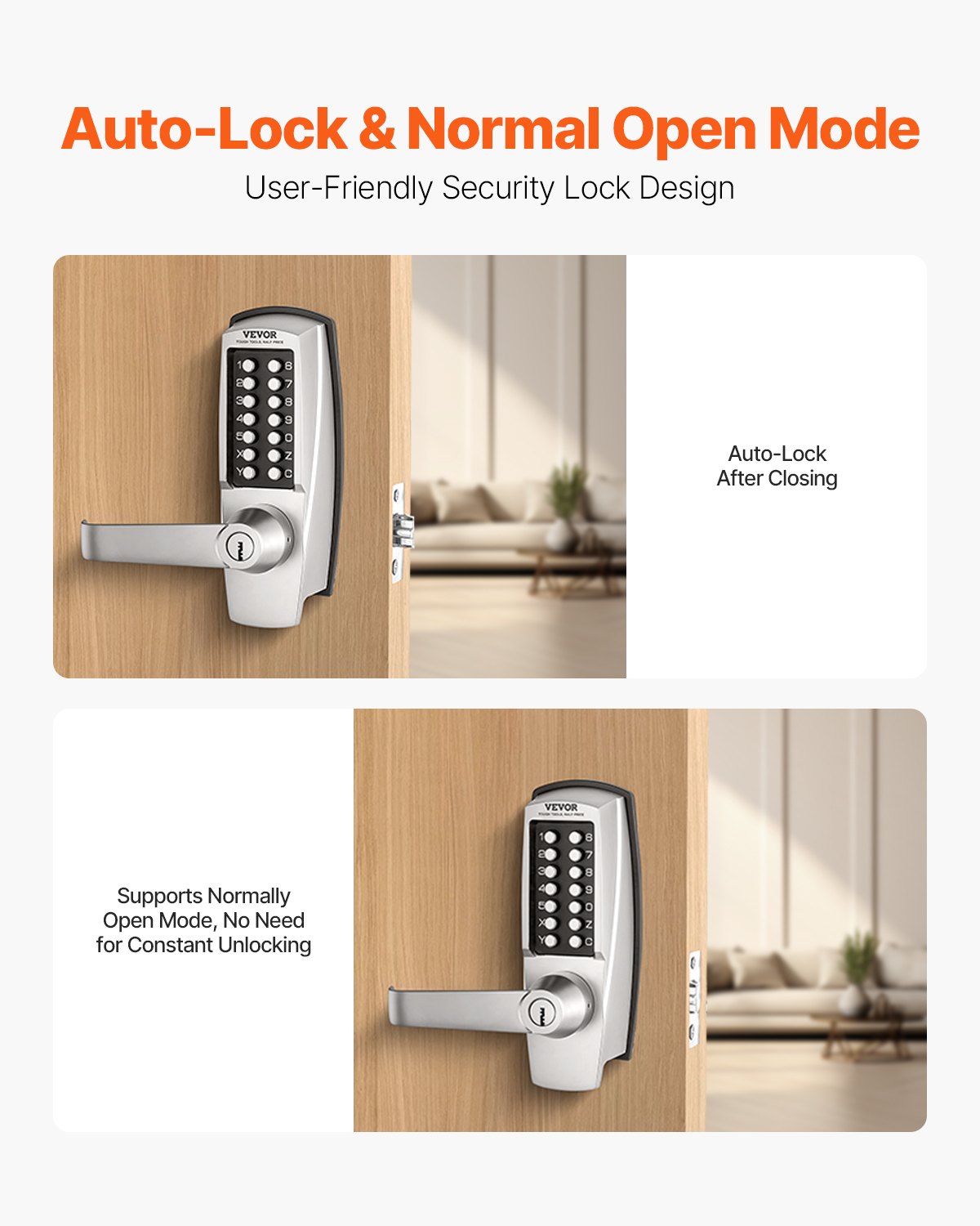 Mechanical Keyless Entry Door Lock, 14 Key Mechanical Door Lock with Keys, Mechanical Keypad Door Lock with V952-JXMMSQRSSZMM4OC12V0