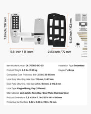 Mechanical Keyless Entry Door Lock, 14 Key Mechanical Door Lock with Keys, Mechanical Keypad Door Lock with V952-JXMMSQRSSZMM4OC12V0