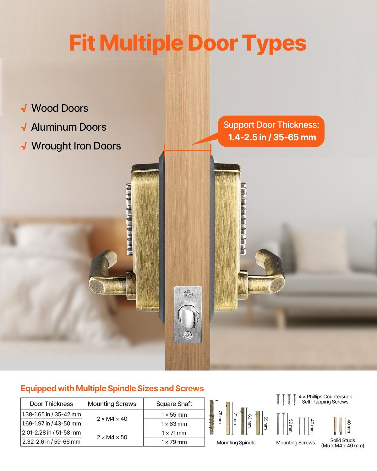 Mechanical Keyless Entry Door Lock, 14 Key Mechanical Door Lock, Mechanical Keypad Door Lock with Handle, V952-JXMMSQRSSZMM8DYARV0