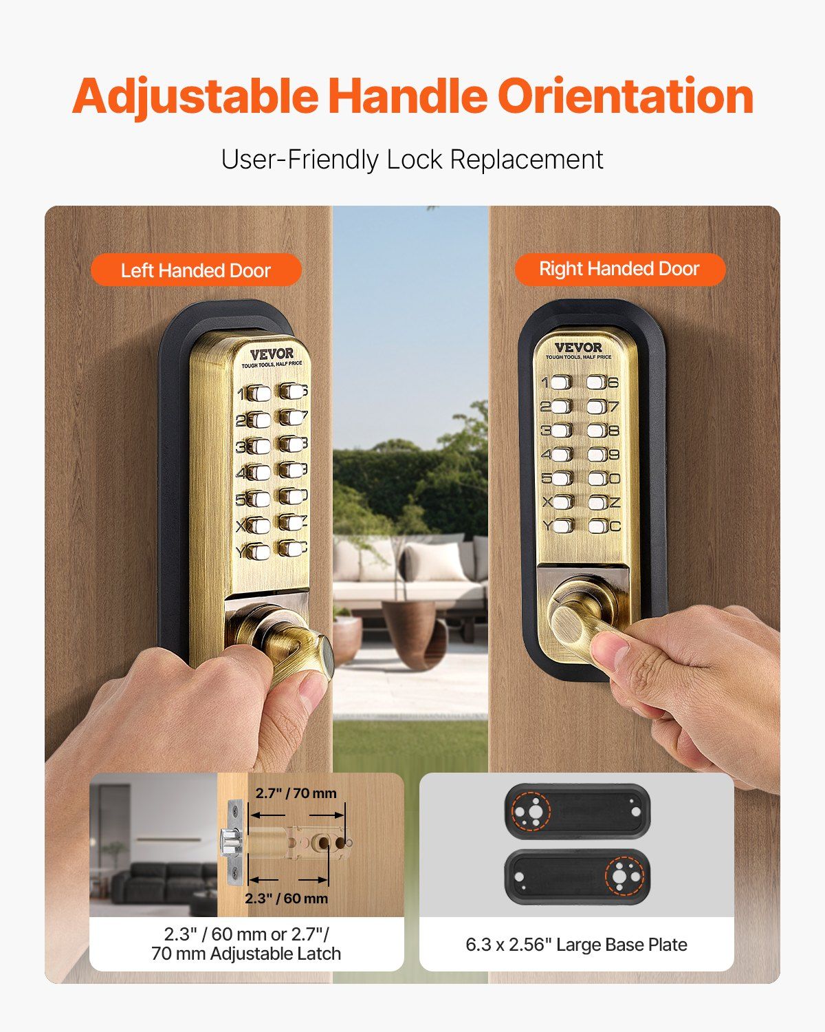 Mechanical Keyless Entry Door Lock, 14 Key Mechanical Door Lock, Mechanical Keypad Door Lock with Handle, V952-JXMMSQRSSZMM8DYARV0