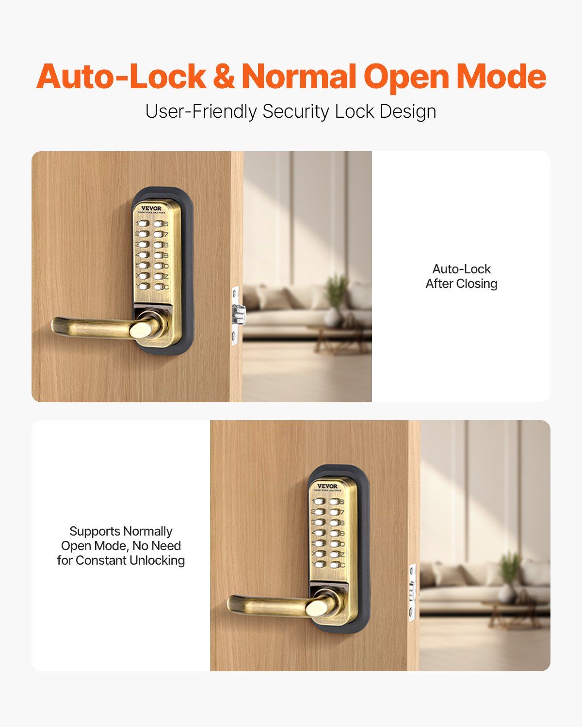 Mechanical Keyless Entry Door Lock, 14 Key Mechanical Door Lock, Mechanical Keypad Door Lock with Handle, V952-JXMMSQRSSZMM8DYARV0