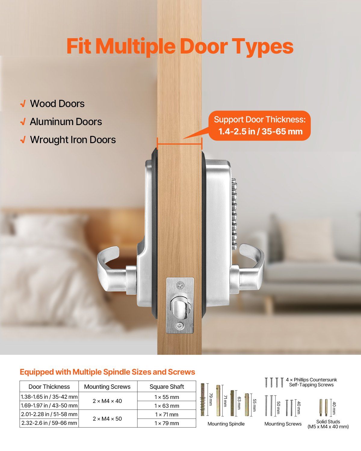 Mechanical Keyless Entry Door Lock, 14 Key Mechanical Door Lock, Mechanical Keypad Door Lock with Handle, V952-JXMMSQRSSZMM988L0V0