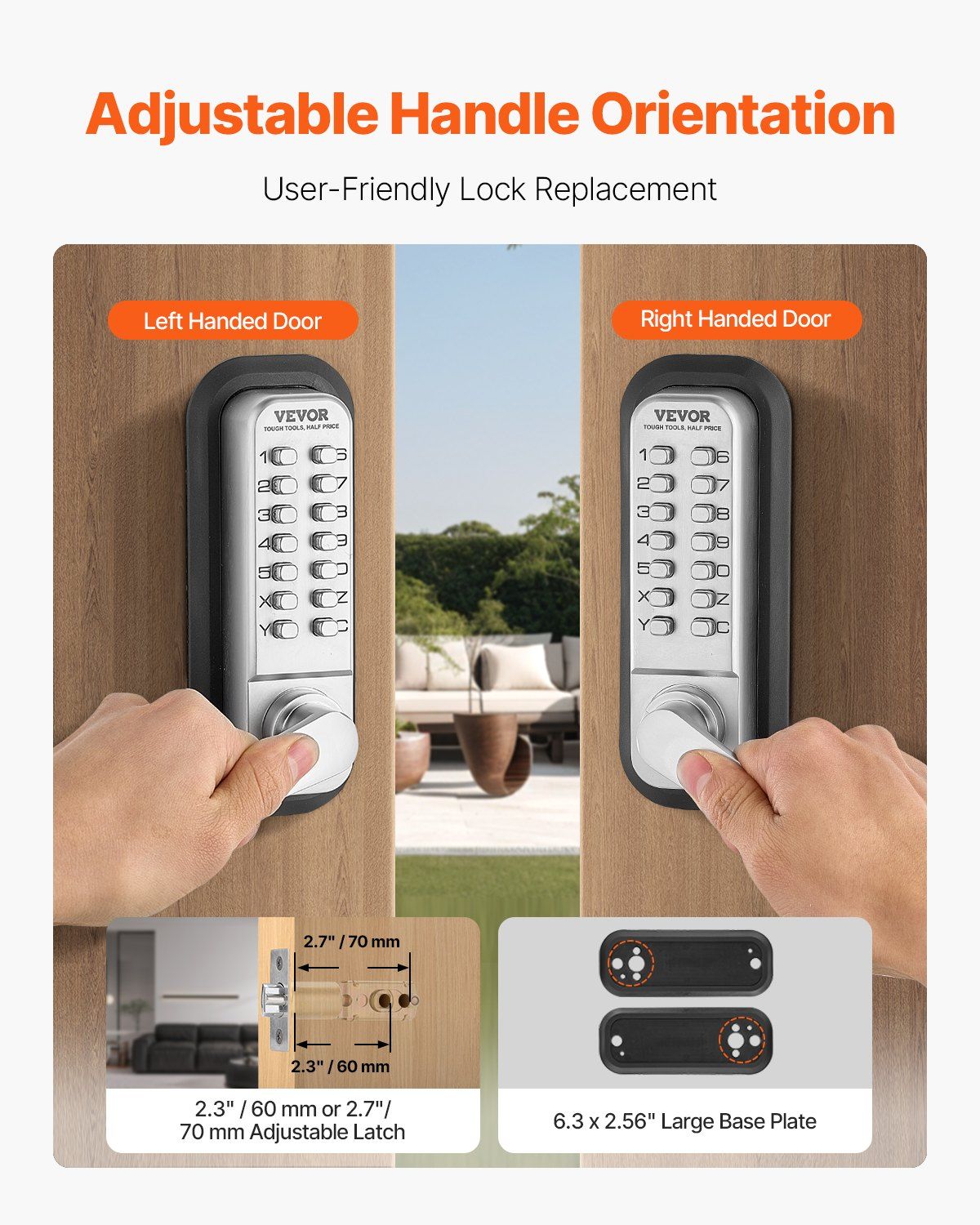 Mechanical Keyless Entry Door Lock, 14 Key Mechanical Door Lock, Mechanical Keypad Door Lock with Handle, V952-JXMMSQRSSZMM988L0V0