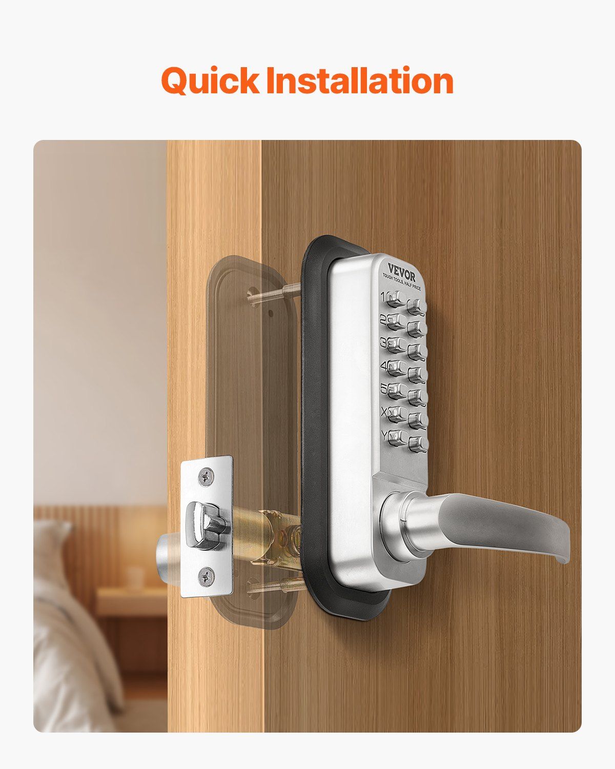 Mechanical Keyless Entry Door Lock, 14 Key Mechanical Door Lock, Mechanical Keypad Door Lock with Handle, V952-JXMMSQRSSZMM988L0V0