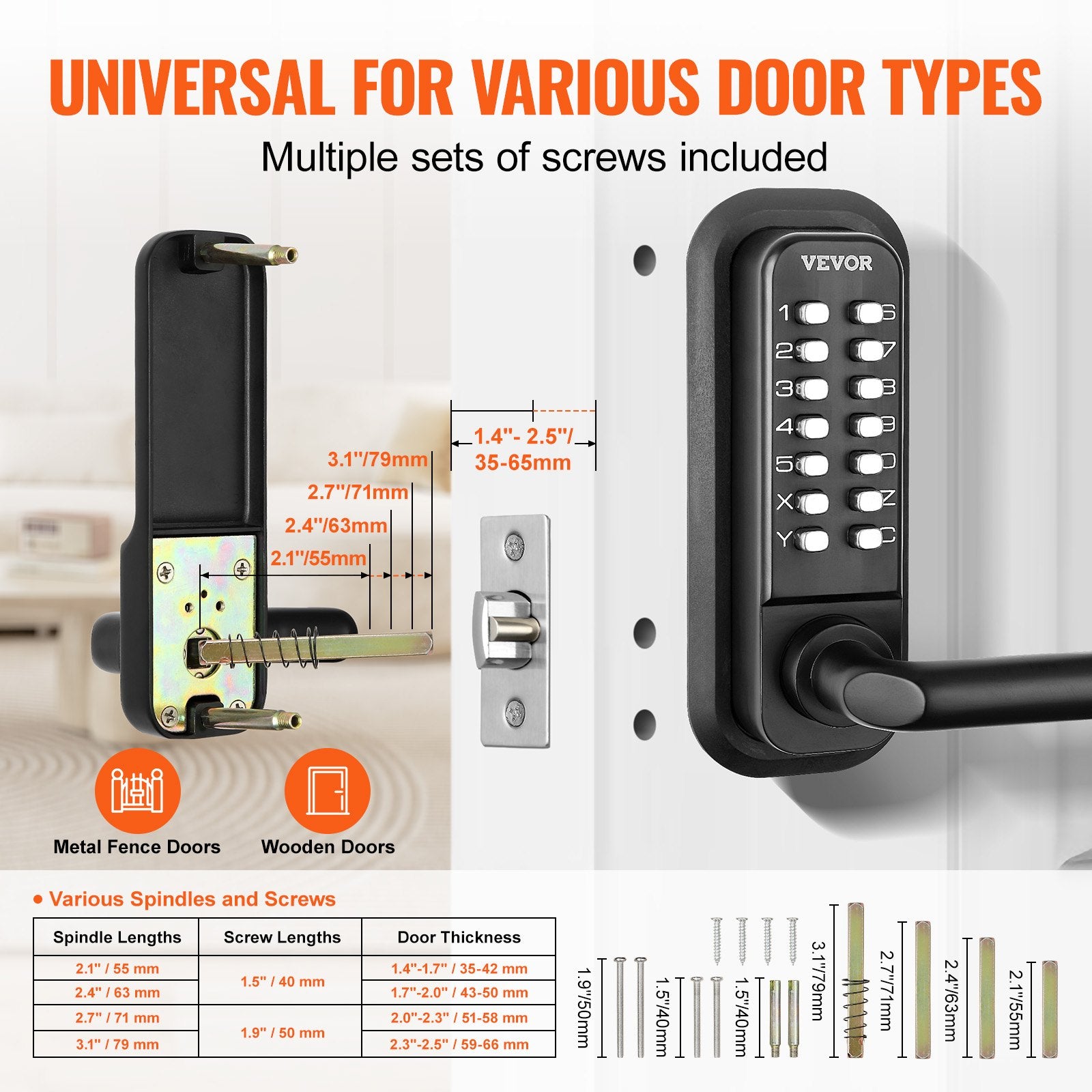 Mechanical Keyless Entry Door Lock 14 Digit Keypad and Handle Embedded V952-JXMMSQRSSZMMDZSMAV0