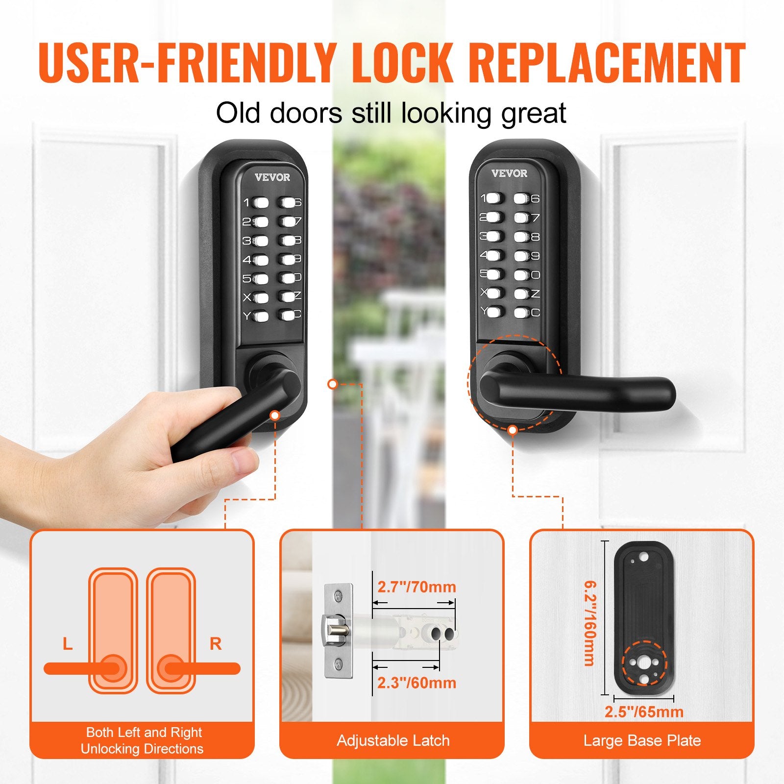Mechanical Keyless Entry Door Lock 14 Digit Keypad and Handle Embedded V952-JXMMSQRSSZMMDZSMAV0