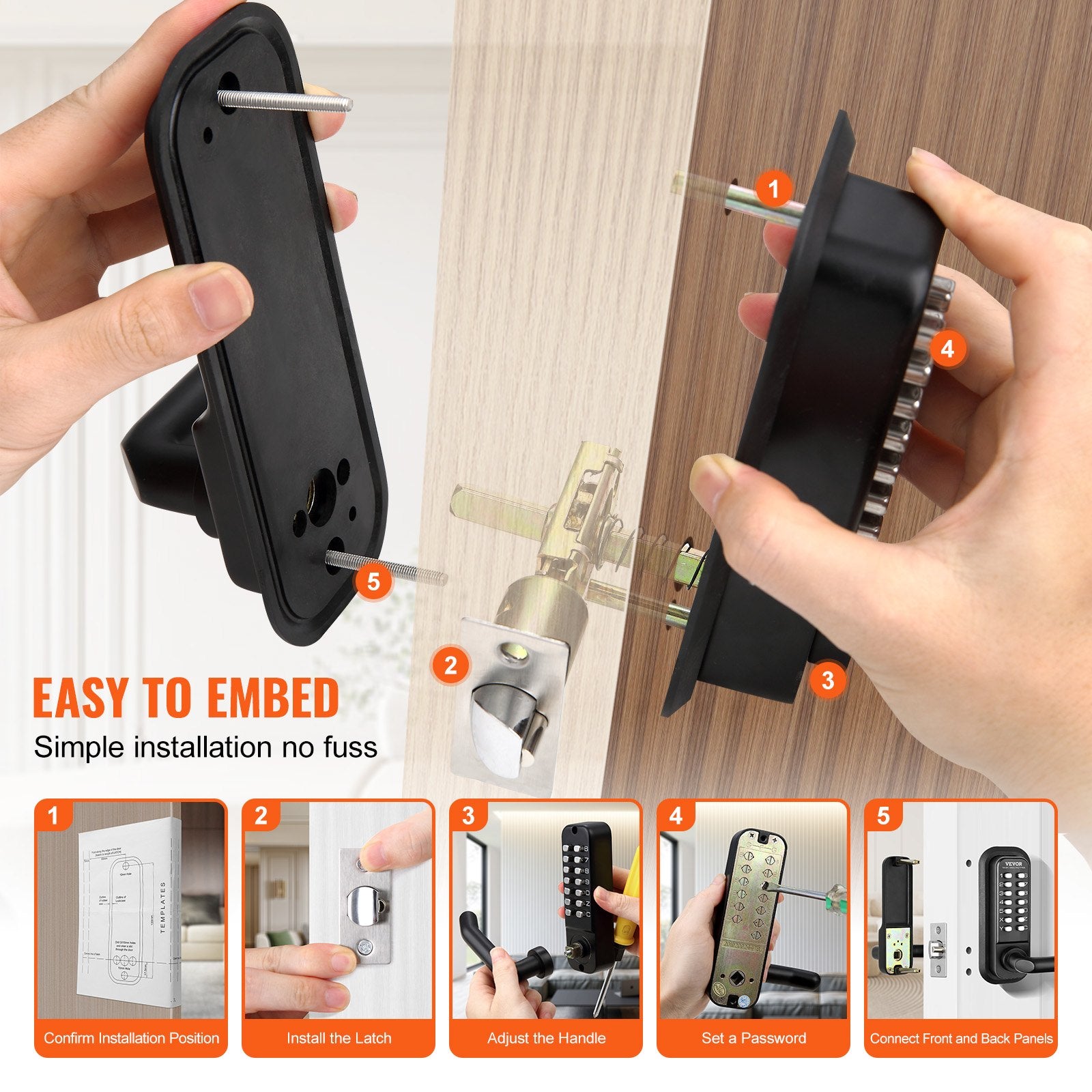 Mechanical Keyless Entry Door Lock 14 Digit Keypad and Handle Embedded V952-JXMMSQRSSZMMDZSMAV0