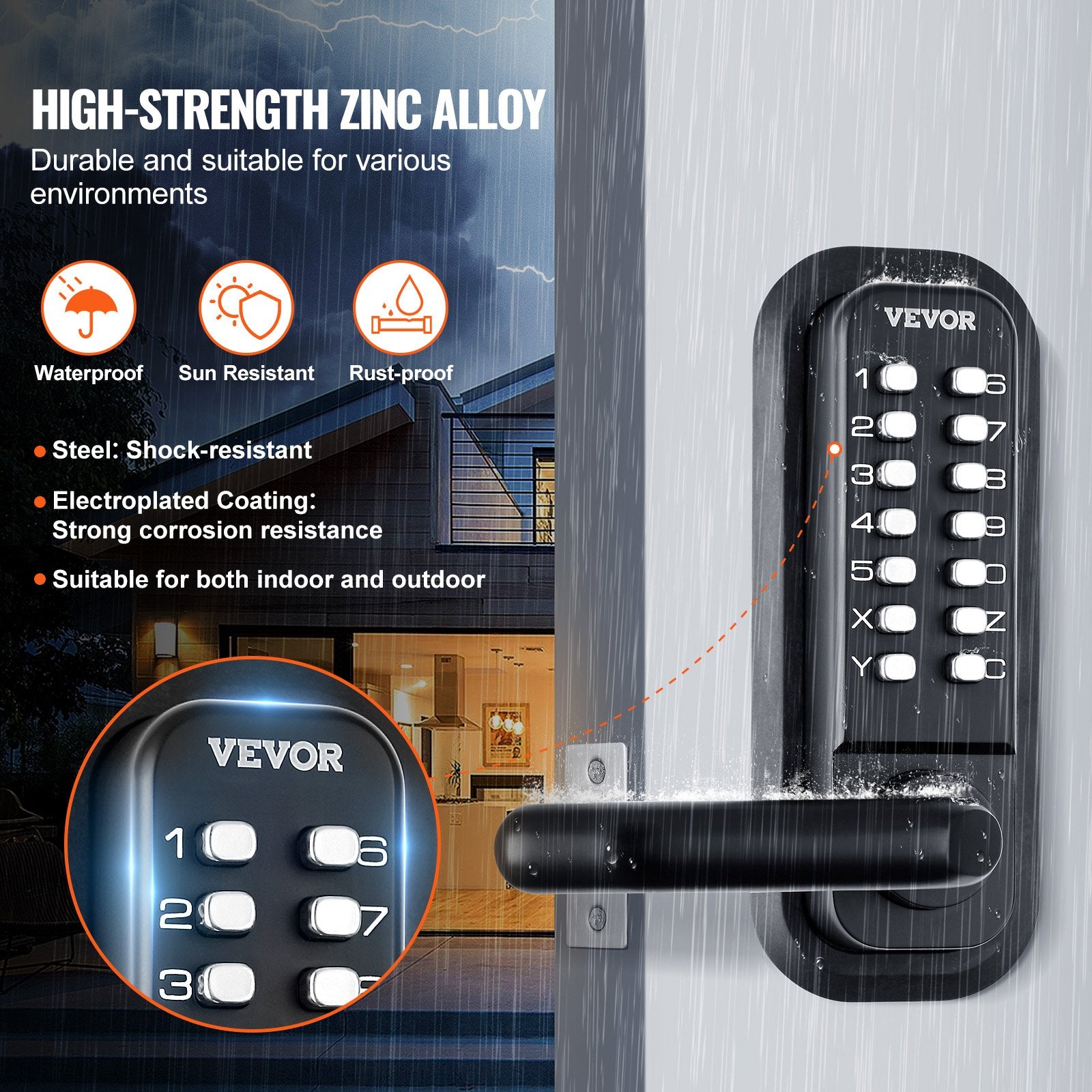 Mechanical Keyless Entry Door Lock 14 Digit Keypad and Handle Embedded V952-JXMMSQRSSZMMDZSMAV0