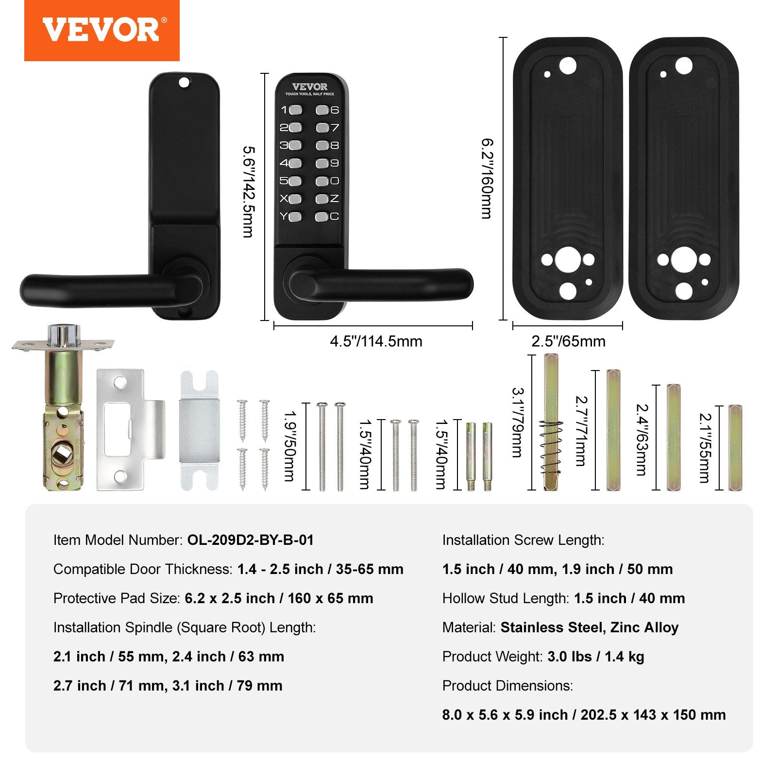 Mechanical Keyless Entry Door Lock 14 Digit Keypad and Handle Embedded V952-JXMMSQRSSZMMDZSMAV0