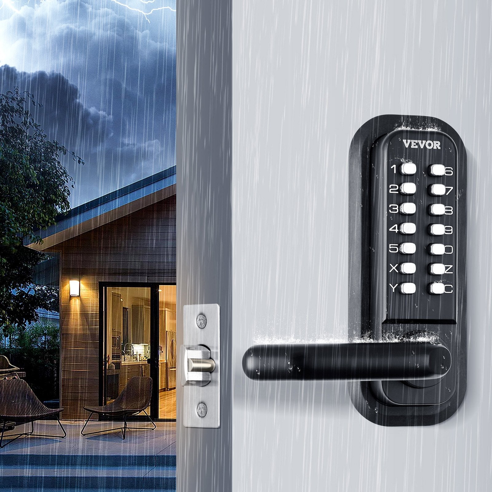 Mechanical Keyless Entry Door Lock 14 Digit Keypad and Handle Embedded V952-JXMMSQRSSZMMDZSMAV0