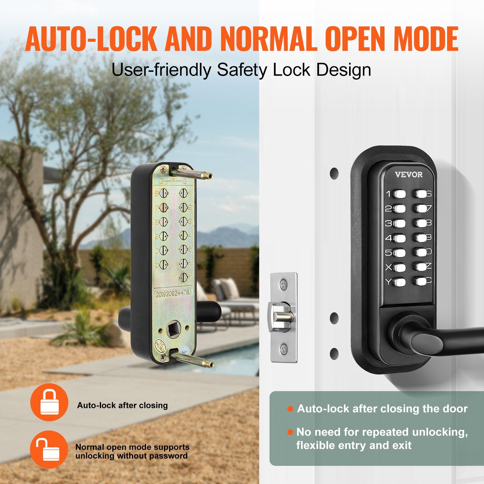 Mechanical Keyless Entry Door Lock, 14 Digit Keypad, Water-proof Zinc Alloy, Double-sided Embedded Outdoor V952-JXMMSQRSSZMMUEQJ6V0