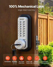 Mechanical Keyless Entry Door Lock, 2.0 Code Upgrade, 4-7 Digits Code, Single-Sided Push Button Combination V952-JXMMSYSQXQRSNIU67001V0