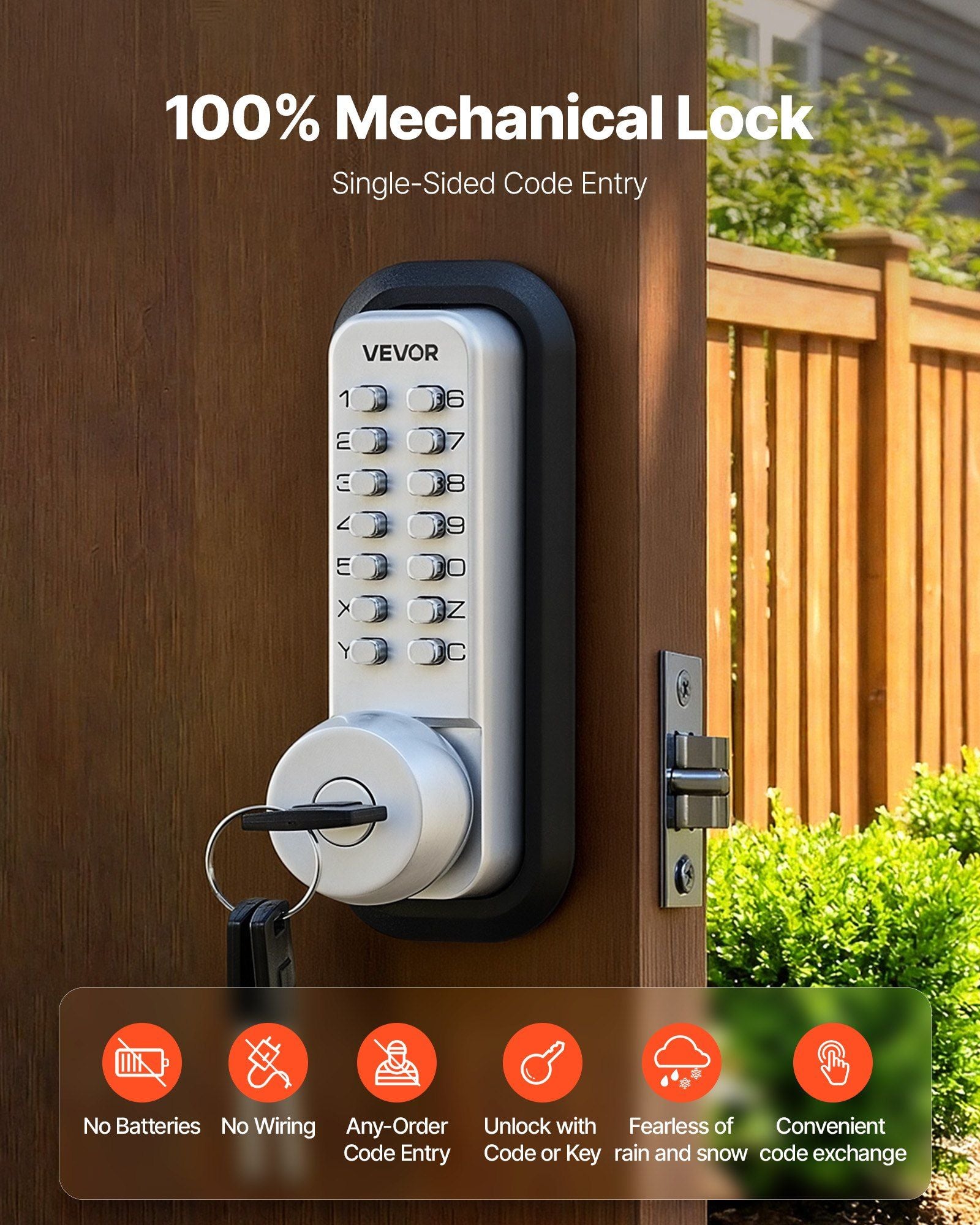 Mechanical Keyless Entry Door Lock, 2.0 Code Upgrade, 4-7 Digits Code, Single-Sided Push Button Combination V952-JXMMSYSQXQRSNIU67001V0