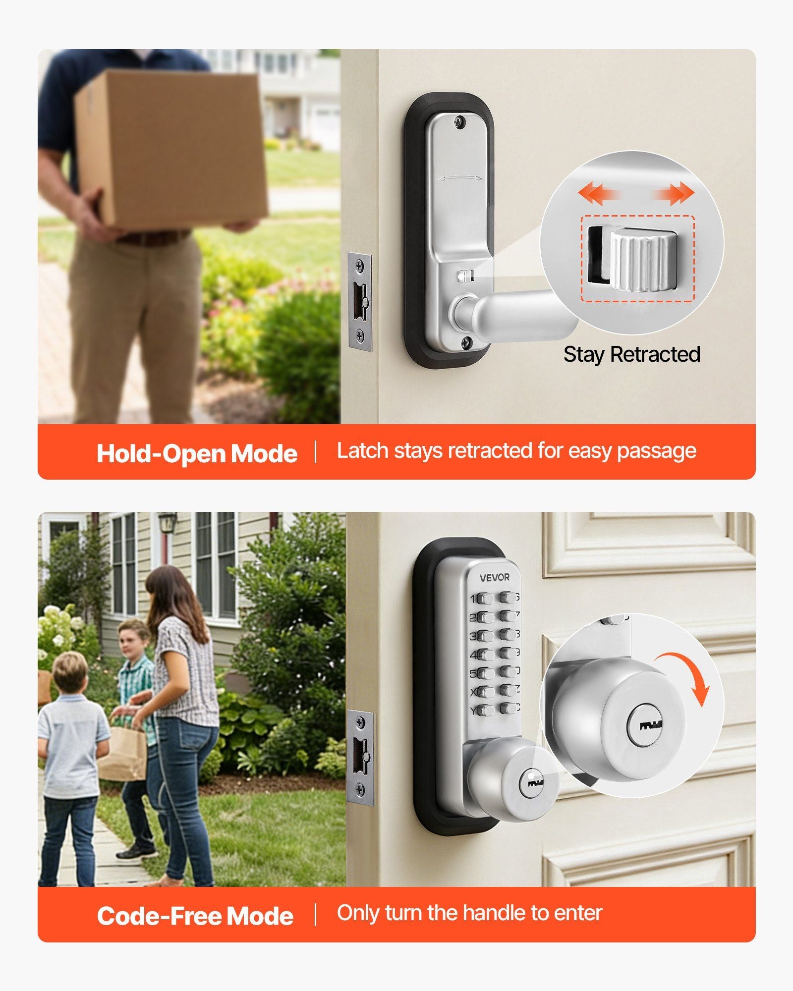 Mechanical Keyless Entry Door Lock, 2.0 Code Upgrade, 4-7 Digits Code, Single-Sided Push Button Combination V952-JXMMSYSQXQRSNIU67001V0