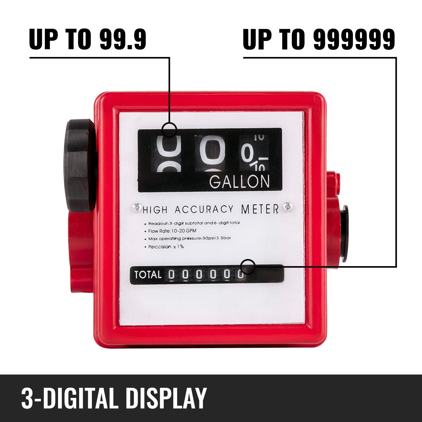 Mechanical Fuel Meter 20 GPM Fuel Flow Meter 3-Digital Batch Display Fuel Transfer Meter 2.54 cm Diesel Fuel V952-JXRYB20GPM3L00001V0