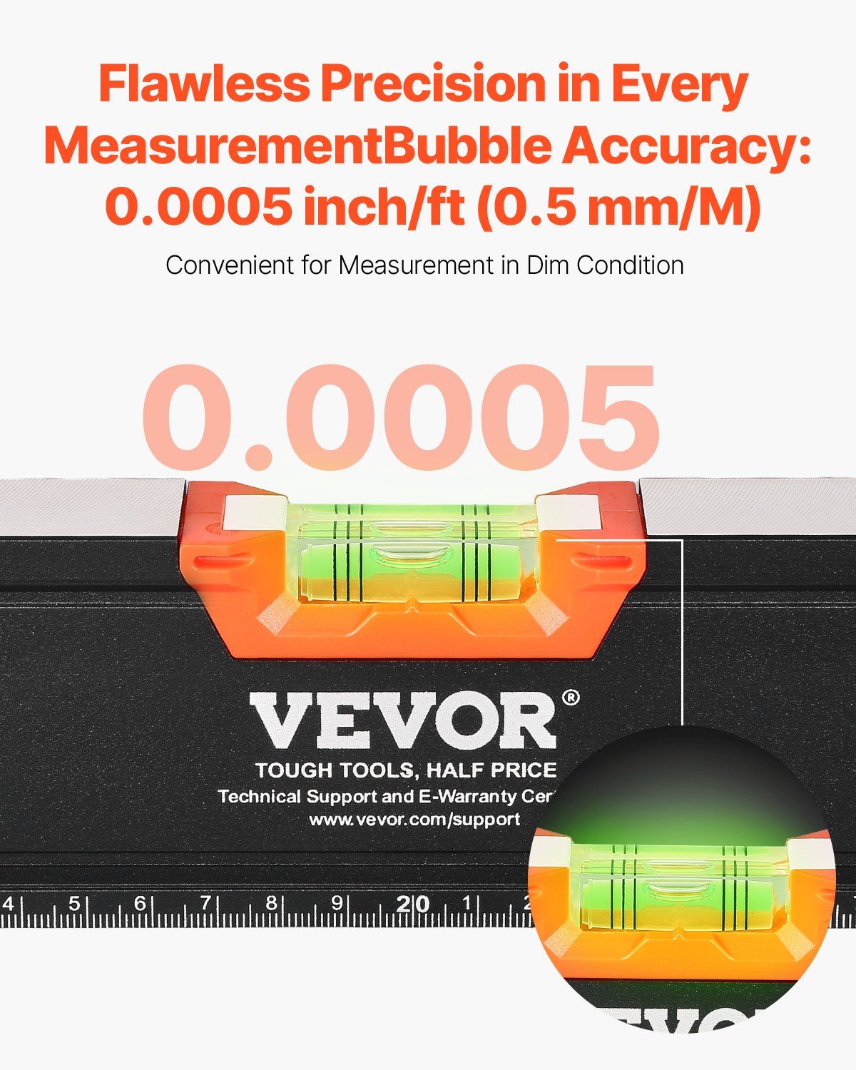 6-Piece Torpedo Level, 2000/1200/800/600/400/250 mm Box Levels Set, Bubble Vials Ruler for 45/90/180 Degree, V952-JXSPC78INCH401BF2V0