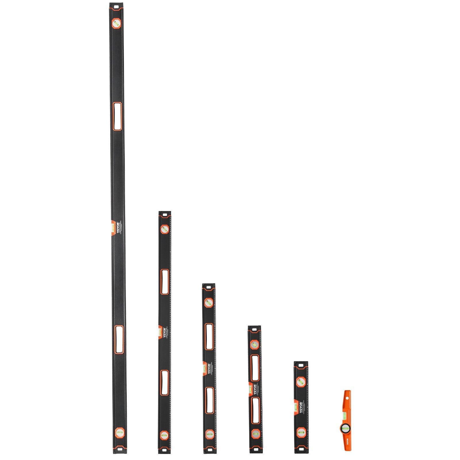 6-Piece Torpedo Level, 2000/1200/800/600/400/250 mm Box Levels Set, Bubble Vials Ruler for 45/90/180 Degree, V952-JXSPC78INCH401BF2V0