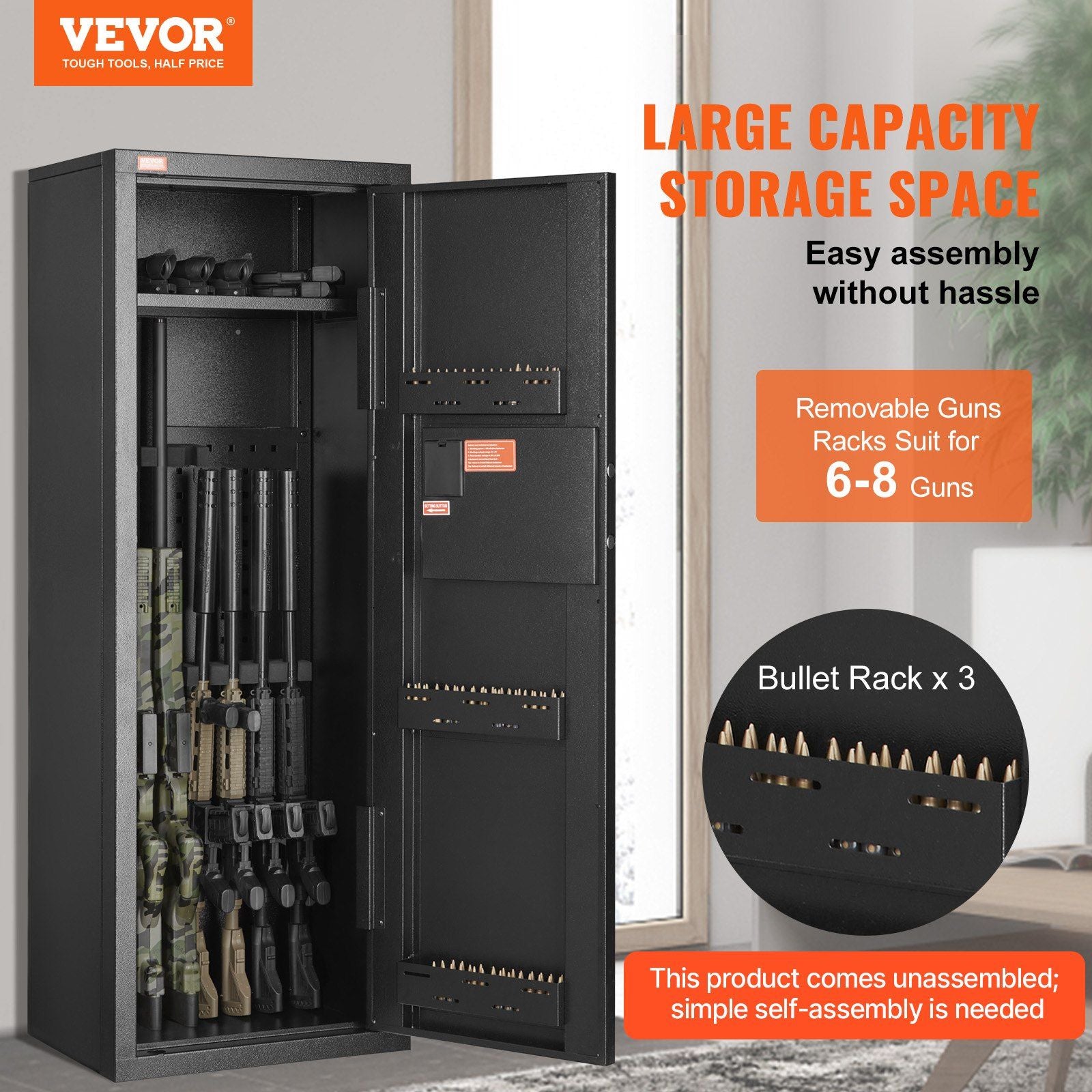 6-8 Rifles Gun Safe, Rifle Safe with Lock & Digital Keypad, Quick Access Tall Gun Storage Cabinet with V952-JXSQJPZS8Z002XKG0V9