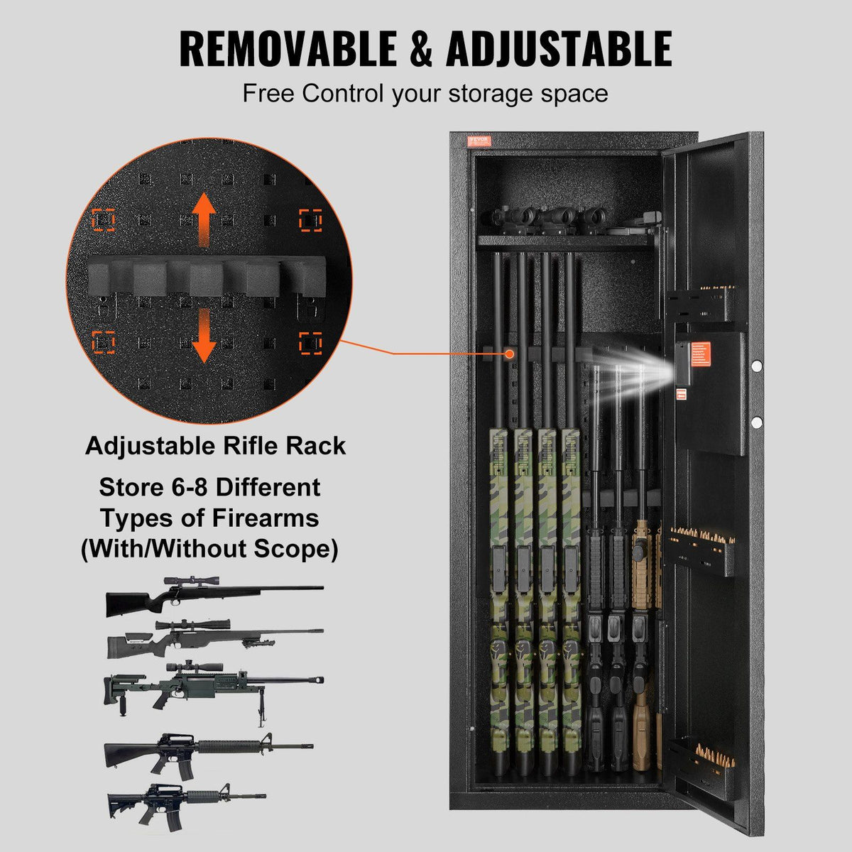 6-8 Rifles Gun Safe, Rifle Safe with Lock & Digital Keypad, Quick Access Tall Gun Storage Cabinet with V952-JXSQJPZS8Z002XKG0V9