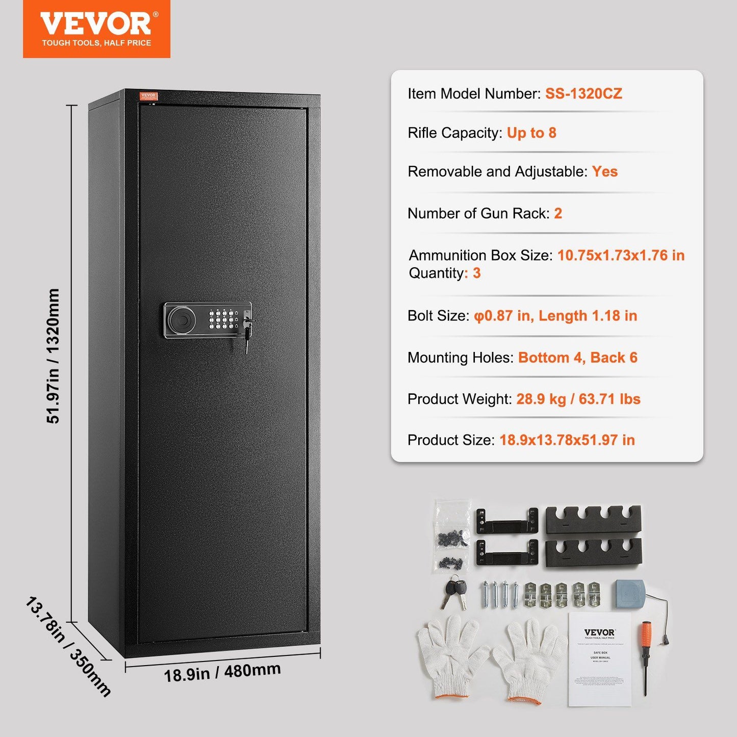 6-8 Rifles Gun Safe, Rifle Safe with Lock & Digital Keypad, Quick Access Tall Gun Storage Cabinet with V952-JXSQJPZS8Z002XKG0V9