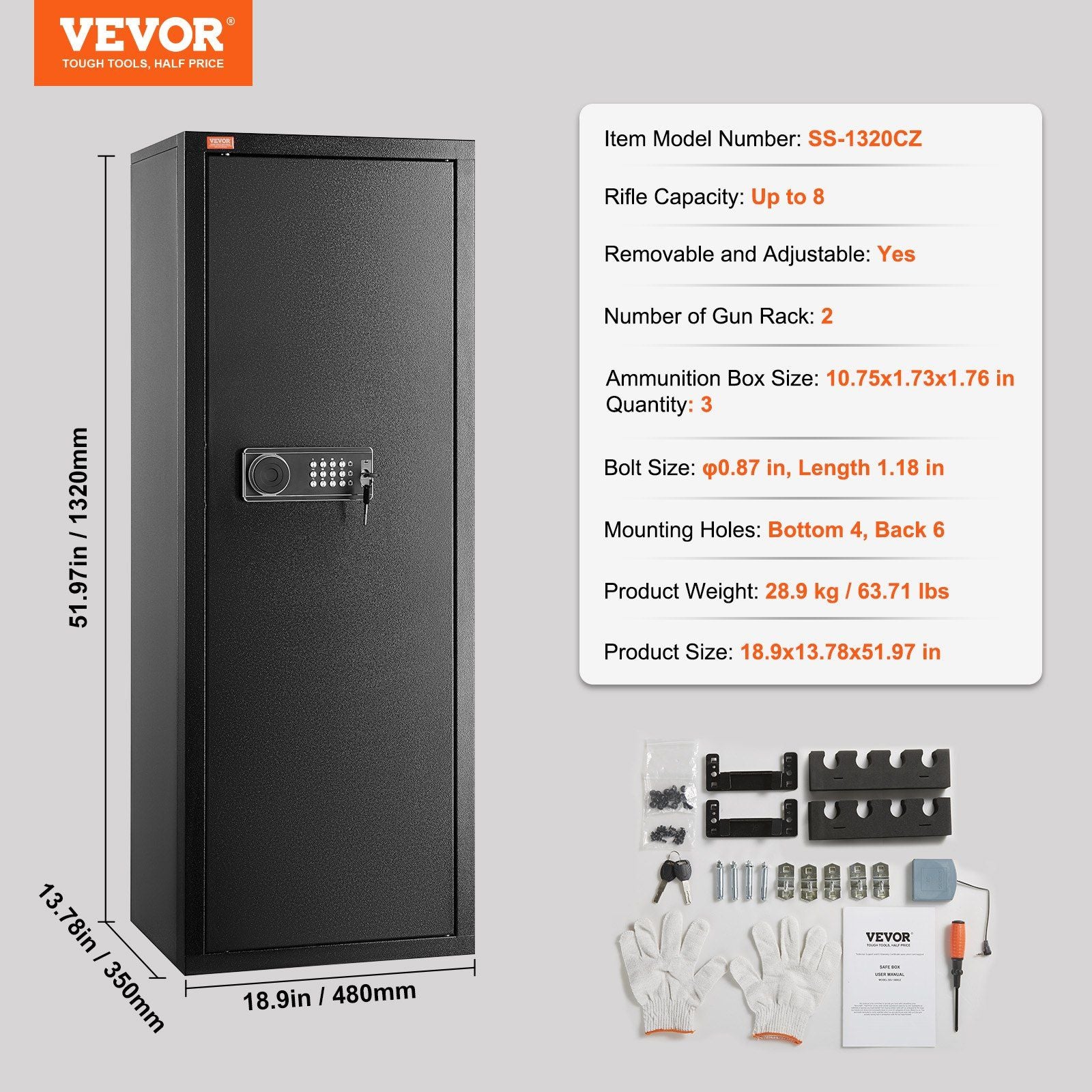6-8 Rifles Gun Safe, Rifle Safe with Lock & Digital Keypad, Quick Access Tall Gun Storage Cabinet with V952-JXSQJPZS8Z002XKG0V9