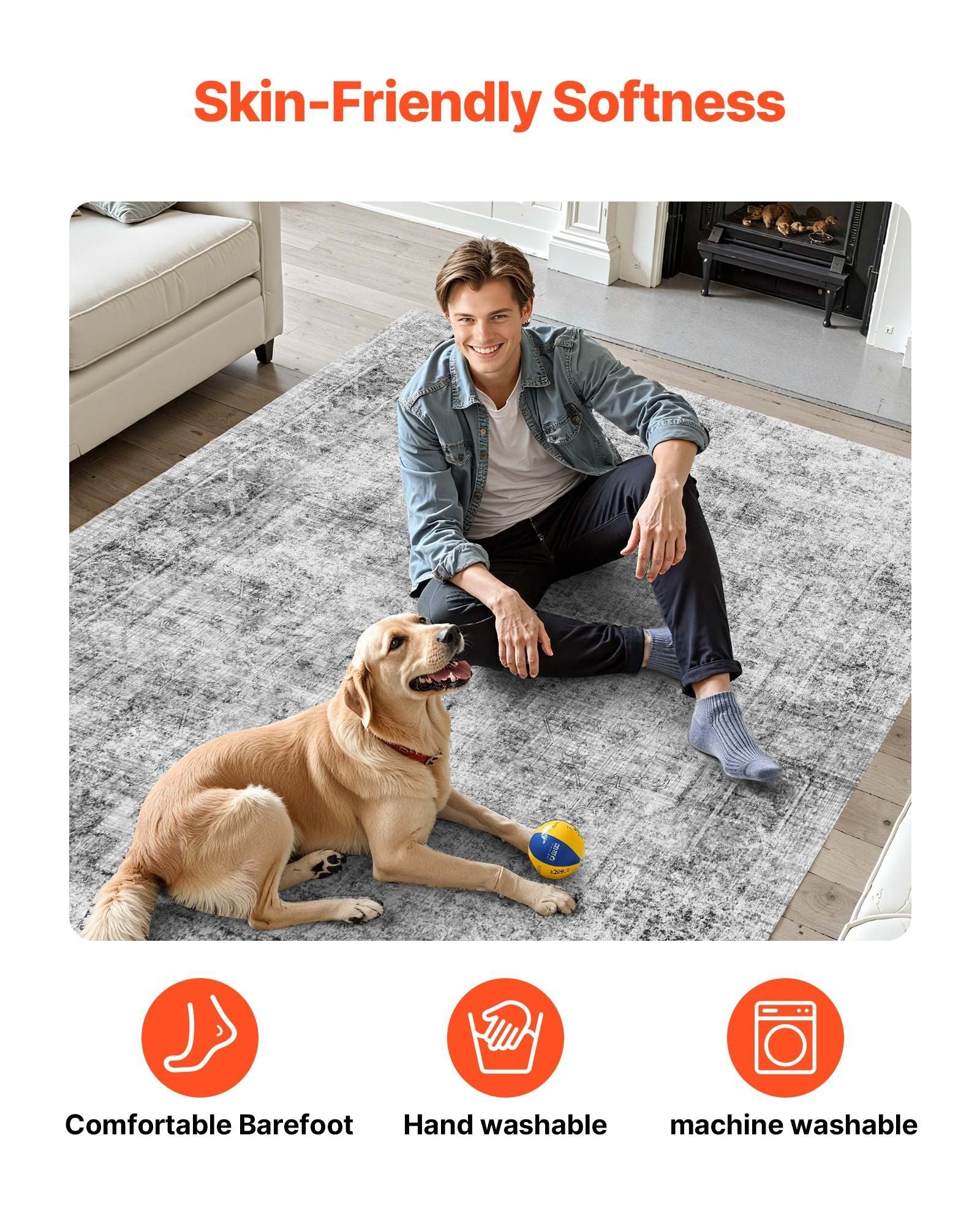 Area Rug, 2743.2 x 3658 mm Large Washable Boho Rug, Non-Slip and Tear-Resistant Soft Carpet, Pet & Child V952-JXTDDT9X12FTN8946001V0