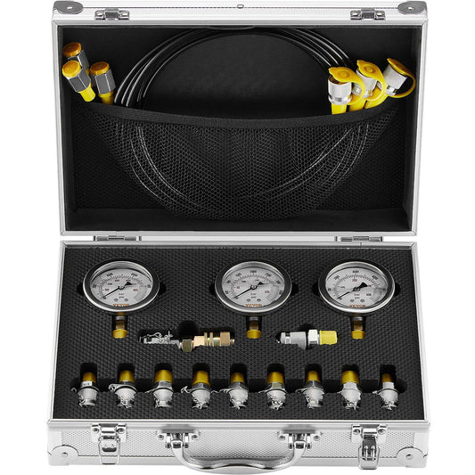 Hydraulic Pressure Test Kit, 250/400/600bar, 3 Gauges 11 Test Couplings 3 Test Hoses, Excavator Hydraulic V952-JXYBZ3T11G0050BLLV0