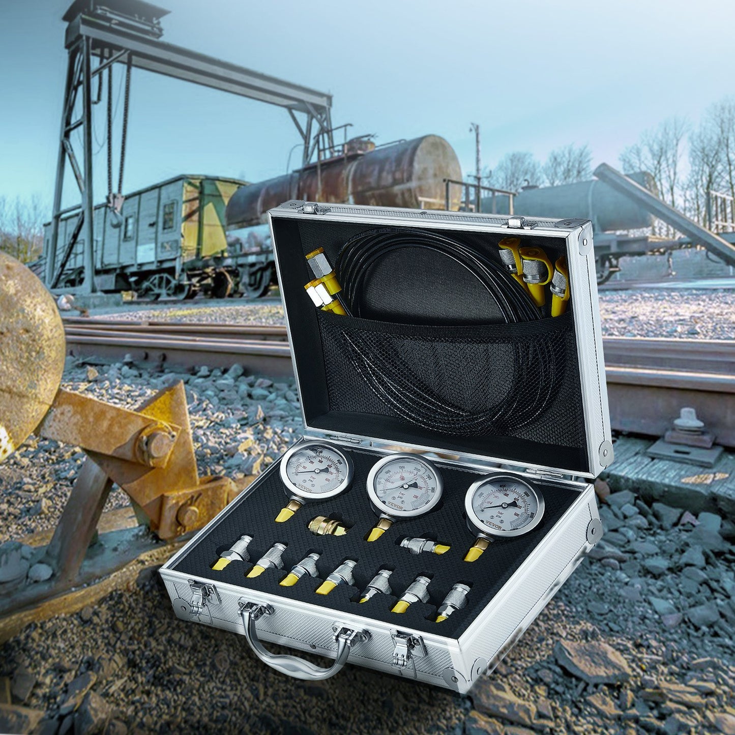 Hydraulic Pressure Test Kit, 250/400/600bar, 3 Gauges 9 Test Couplings 3 Test Hoses, Excavator Hydraulic Test V952-JXYBZ3T9G000XHZ9IV0