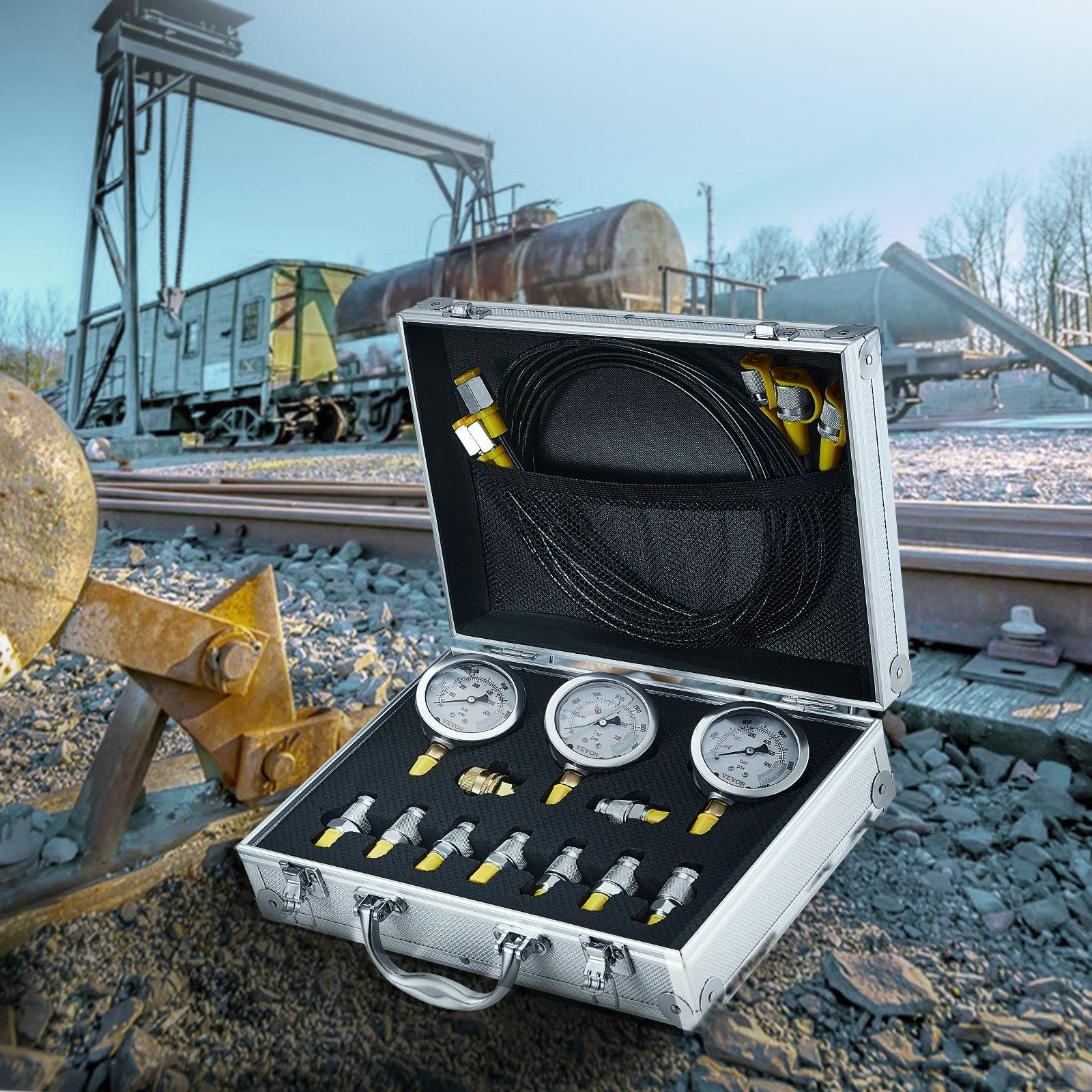 Hydraulic Pressure Test Kit, 250/400/600bar, 3 Gauges 9 Test Couplings 3 Test Hoses, Excavator Hydraulic Test V952-JXYBZ3T9G000XHZ9IV0