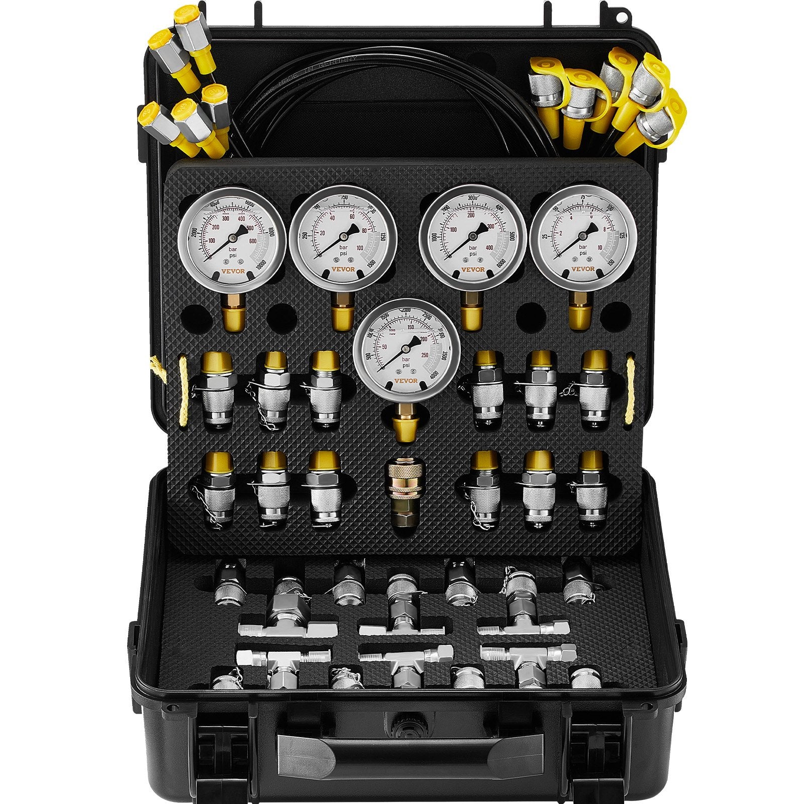 Hydraulic Pressure Test Kit, 10/100/250/400/600bar, 5 Gauges 13 Couplings 14 Tee Connectors 5 Test Hoses, V952-JXYBZ5T13G0031N8JV0