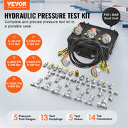 Hydraulic Pressure Test Kit, 10/100/250/400/600bar, 5 Gauges 13 Couplings 14 Tee Connectors 5 Test Hoses, V952-JXYBZ5T13G0031N8JV0
